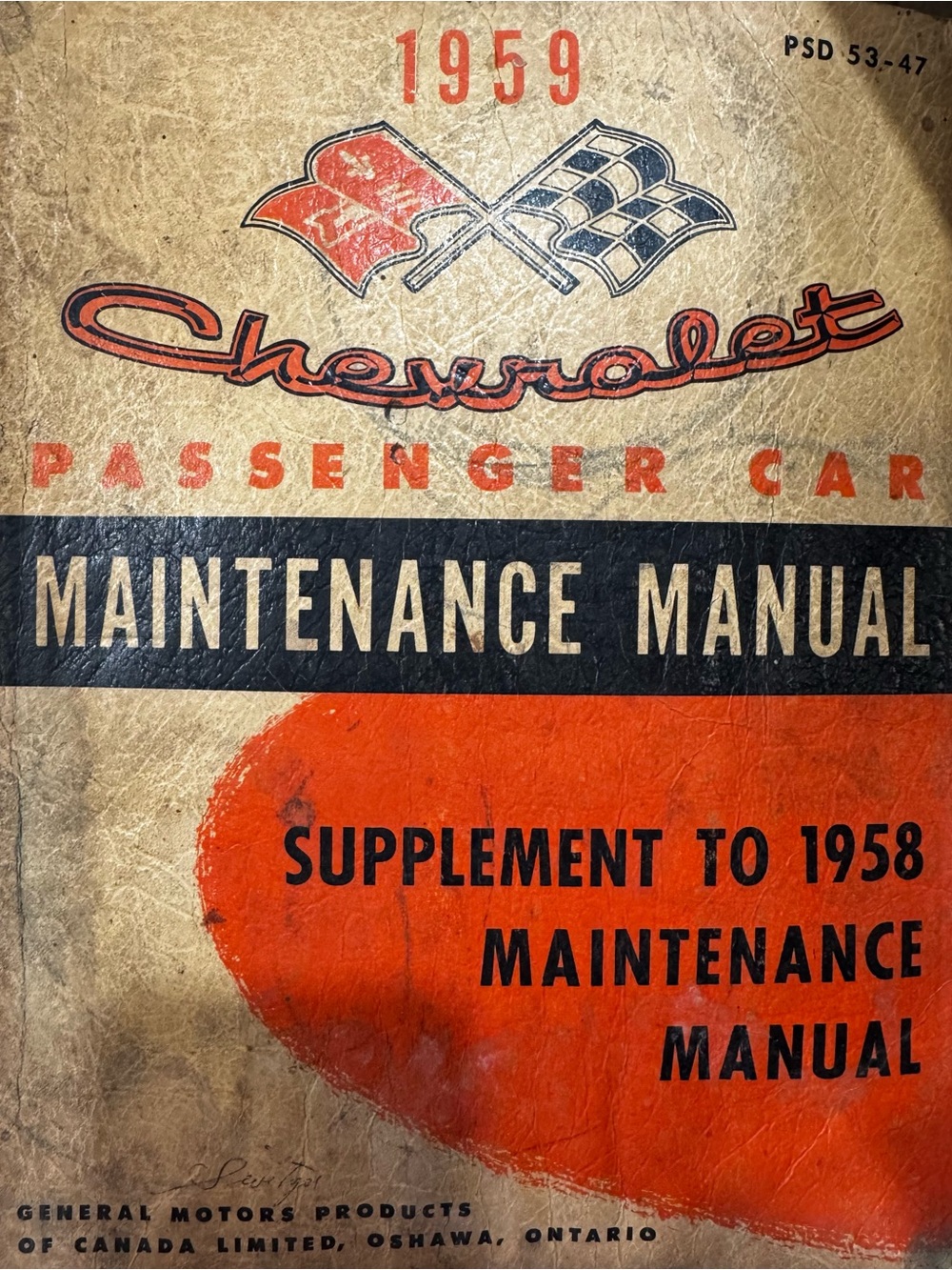 1959 Chevrolet Passenger Car Maintenance Manual - Red/Orange Accent